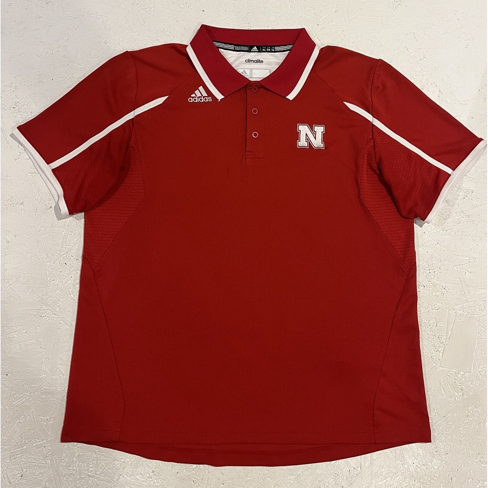 Adidas Climalite‎ Nebraska Cornhuskers Polo Shirt Mens XL Red White Breathable